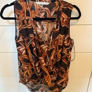 Trina Turk Brown Wrap Sleeveless Blouse